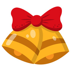 Bell Golden Jingle Bells with Red Ribbon Merry Christmas Illustration