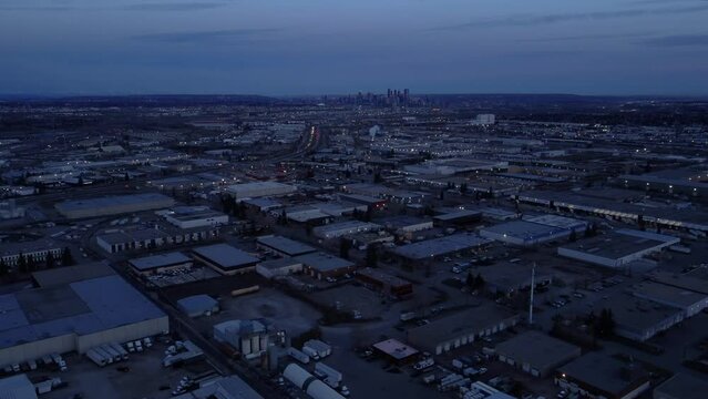 Aerial view of Calgary Downtown Core from the Southeast industrial area.