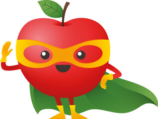 Digital png illustration of cartoon apple in superhero suit on transparent background