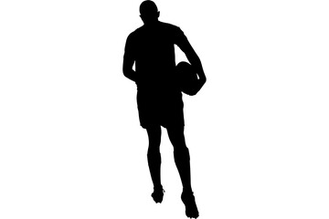 Digital png silhouette of man holding rugby ball on transparent background