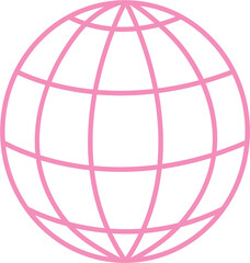Digital png illustration of pink gridded globe with copy space on transparent background