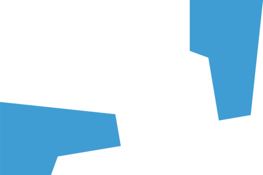 Digital png illustration of two blue angular shapes with copy space on transparent background
