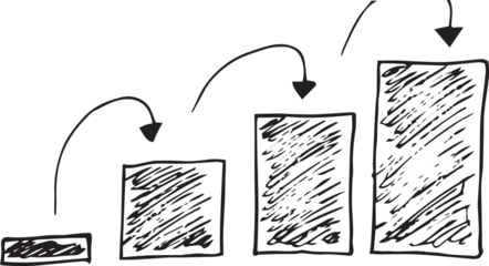 Digital png illustration of white and black arrows, growing square shapes on transparent background