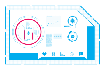 Digital png illustration of blue and red digital medical interface on transparent background