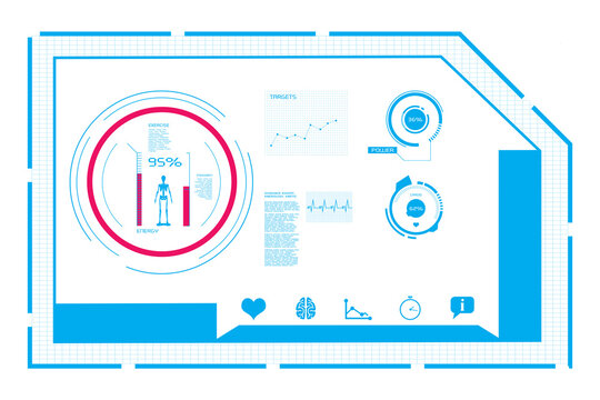 Digital png illustration of blue and red digital medical interface on transparent background