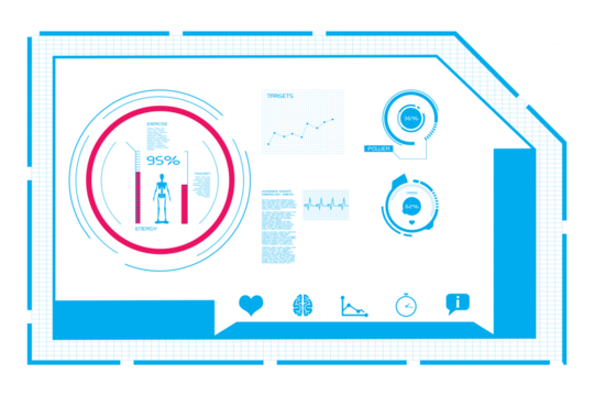 Digital png illustration of blue and red digital medical interface on transparent background - Powered by Adobe