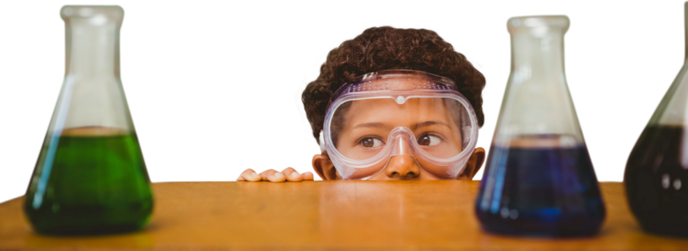 Digital png photo of african american boy hiding behind chemistry table on transparent background