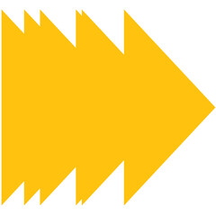 Digital png illustration of yellow arrow pointing right with copy space on transparent background