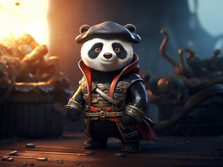 A Cute 3D Panda Dressed Up as a Pirate