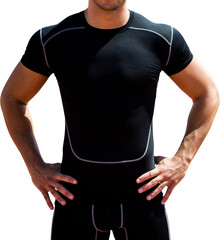 Digital png photo of biracial man standing with hands on hips on transparent background