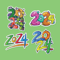 Set of Colorful 2024 logo text vector design with cartoon illustration style. 2024 text design typography