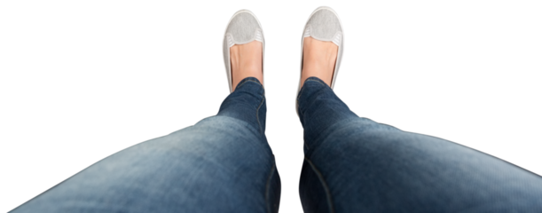 Digital png photo of female legs and feet down view on transparent background