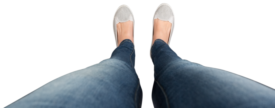 Digital png photo of female legs and feet down view on transparent background - Powered by Adobe