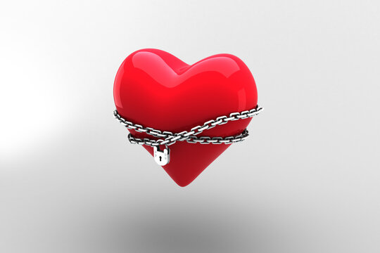 Digital png illustration of red heart with silver chain with copy space on transparent background