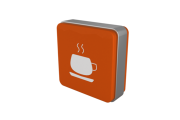 Digital png illustration of orange cube with cup of coffee on transparent background