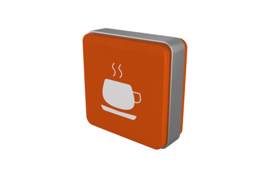 Digital png illustration of orange cube with cup of coffee on transparent background - Powered by Adobe