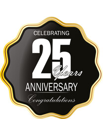Digital png illustration of badge with celebrating 25 years text on transparent background