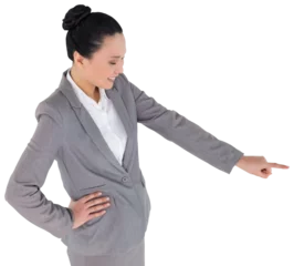 Photo sur Plexiglas Lieux asiatiques Digital png photo of happy asian businesswoman pointing on transparent background