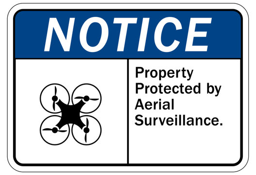 Drone liability sign property protected by aerial surveillance