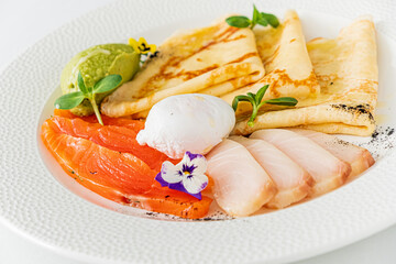 pancakes with salmon and white fish