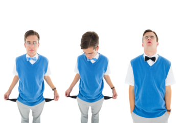 Digital png photo of caucasian businessman with empty pockets on transparent background