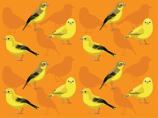 Bird Saffron Finch Cartoon Cute Seamless Wallpaper Background
