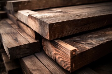 Wood planks stock on construction site. selective focus. lumbers in a sawmill