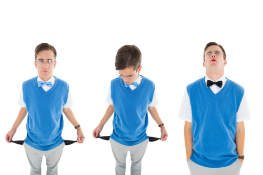 Digital png photo of caucasian businessman with empty pockets on transparent background