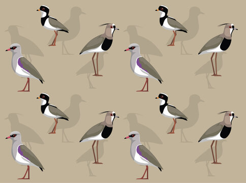 Bird Southern Lapwing Cartoon Cute Seamless Wallpaper Background