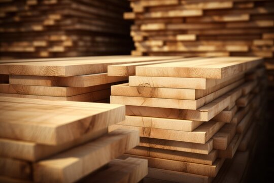 Wood planks stock on construction site. selective focus. lumbers in a sawmill