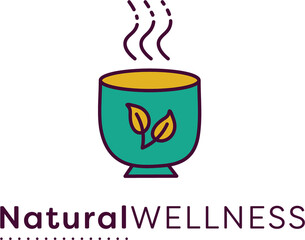 Digital png illustration of cup of tea with natural wellness text on transparent background