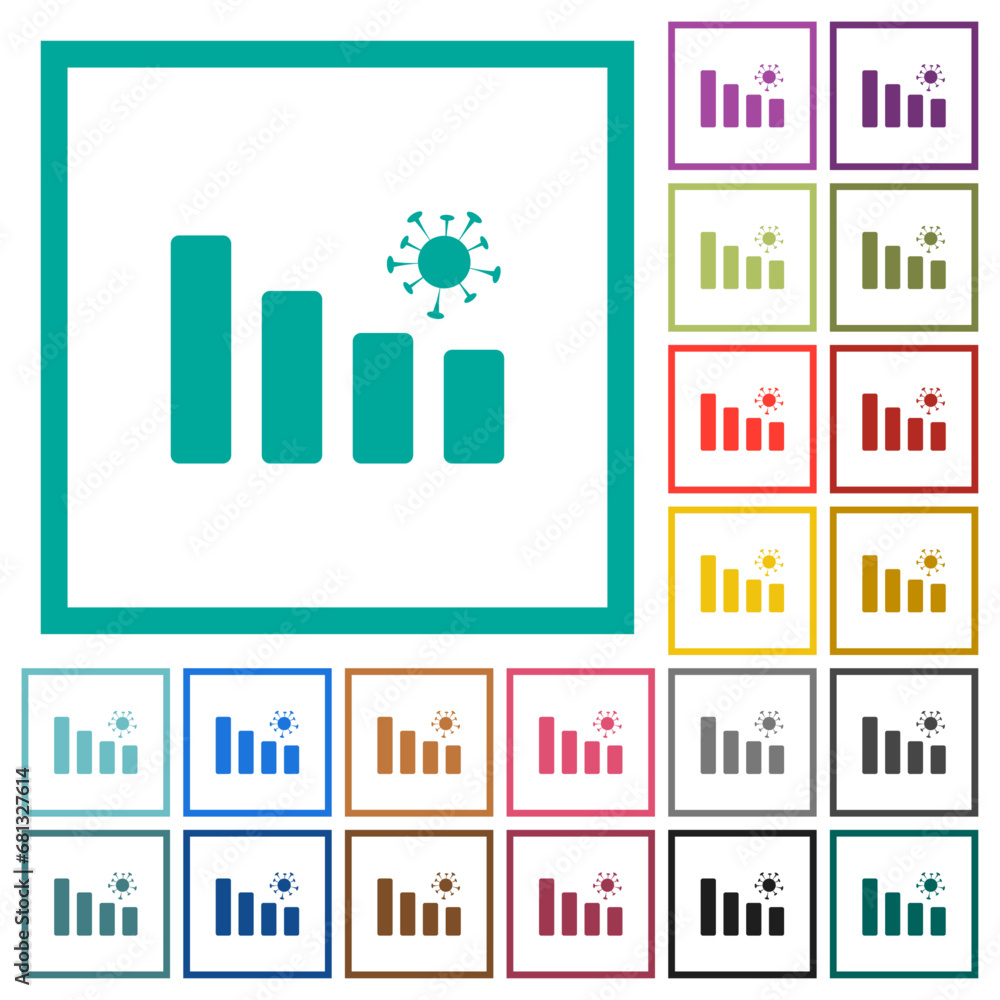 Poster covid graph flat color icons with quadrant frames