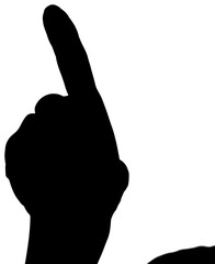 Digital png illustration of silhouette of pointing hand on transparent background