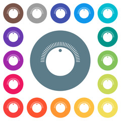 Simple volume control flat white icons on round color backgrounds