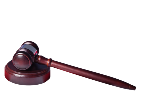 Digital png illustration of judge's gavel on transparent background