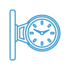 Digital png illustration of blue railway station clock on transparent background