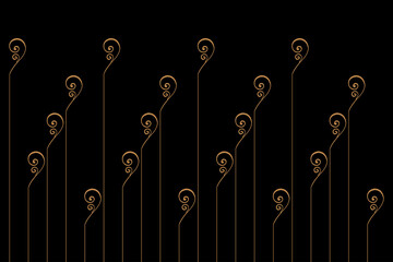 Ornate of vintage style pattern. Design classic of vertical stripes gold on black background. Design print for textile, trellis, railling, architecture, interior, fence, textile, wallpaper. Set 120