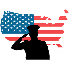 Digital png illustration of saluting soldier with map of united states on transparent background