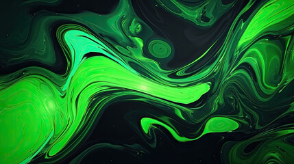 Abstract background with fluid colors in green and black neon, green Waves Abstract background, textured, green marbles, Ink Liquid Modern Abstract Backdrop.
