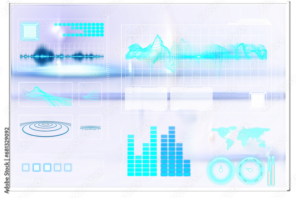 Poster digital png illustration of digital interface with charts on transparent background