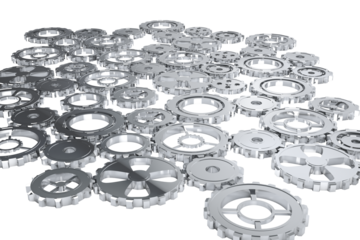 Digital png illustration of silver cogs on transparent background