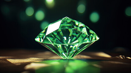 light green Diamond jewel on dark blue background. Beautiful light green gemstone sapphire on a dark background