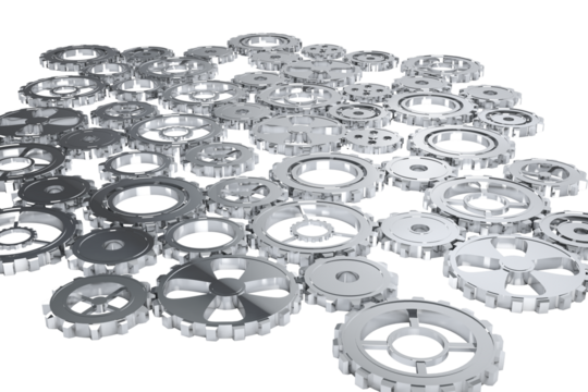Digital png illustration of silver cogs on transparent background