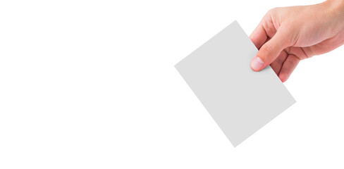 Fototapeta premium Digital png illustration of hand with blank sheet of paper on transparent background