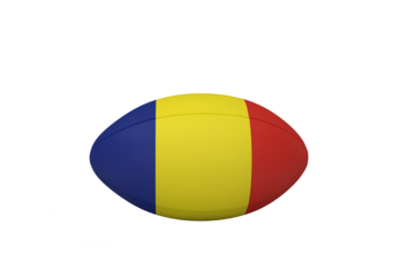 Digital png illustration of rugby ball with flag of chad on transparent background