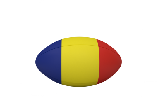 Digital png illustration of rugby ball with flag of chad on transparent background