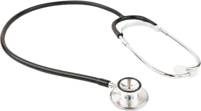 Digital png illustration of black stethoscope on transparent background