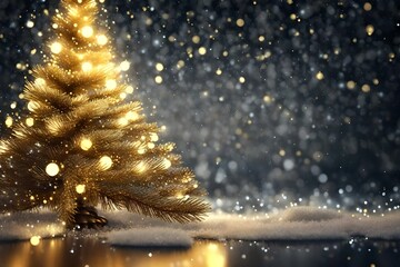 golden christmas tree with lights