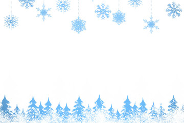 Naklejka na ściany i meble Digital png illustration of trees in snow and snowflakes on transparent background
