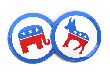 Digital png illustration of badges with elephant and donkey on transparent background